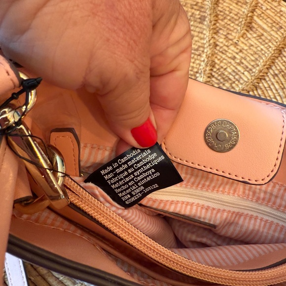 New Nanette Lepore Peach with Tan Weave Bucket Crossbody Bag - Picture 6 of 11